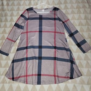 Flannel design dress, Size Large, Navy Blue Pink & Grey